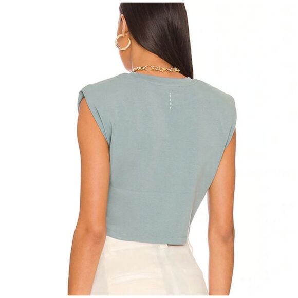 AllSaints Mika Cropped Tank Dusk Blue, Padded Shoulders, 98% Cotton, Size Small - Picture 2 of 6